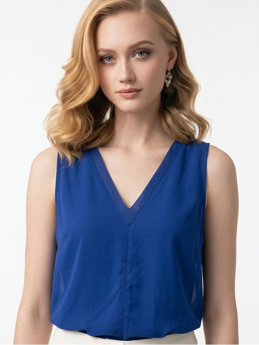 COOPER & ELLA | Cutout V Tank Top Blouse Blue L
